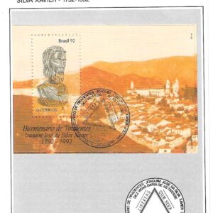 Br-Edital, 07/1992. (Mint). Emissão: Bicentenário da Execução de Tiradentes, Joaquim José da Silva Xavier (1748-1792). Brasília/DF. Bloco original colado, D-91 (RHM).