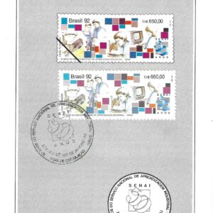 Br-Edital, 19/1992. (Mint). Emissão: 50 Anos do Serviço Nacional de Aprendizagem Industrial - SENAI. Carimbo do 1º dia, Rio de Janeiro/RJ. 01 (um) selo original colado,1814 (RHM), (Mint).