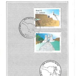 Br-Edital, 20/1992. (Mint). Emissão: Série: Arquitetura Militar (Fortaleza, Forte). Carimbo do 1º dia. Florianópolis/SC. 02 (dois) selos originais colados,1815/16 (RHM), (Mint).