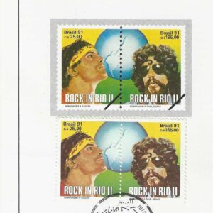 Br-Edital, 01/1991. (Mint), Emissão: Festival Rock In Rio II, Homenagem a Cazuza e Raul Seixas. Carimbo do 1º dia, Rio de Janeiro/RJ. 02 (dois) selos originais duplos colados, 1719/1720 (RHM), (Mint).