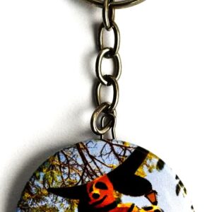 BR Chaveiro, 2026, (UNC). Título: Imagem colorida redonda da máscara usadas pelos participantes e simbolizadas por bonecos de representação das cavalhadas da festa do Divino. Lembrança da cidade de Pirinópolis/GO. Sem indicação do fabricante.