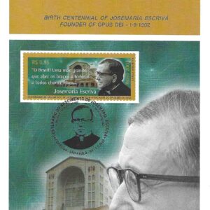 Br-Edital, 08/2002 (Mint). Emissão Comemorativa: Centenário do Nascimento de Josemaria Escrivá (1902/1975), Fundador do Opus Dei (09.01.1902). Local de Lançamento: São Paulo/SP.