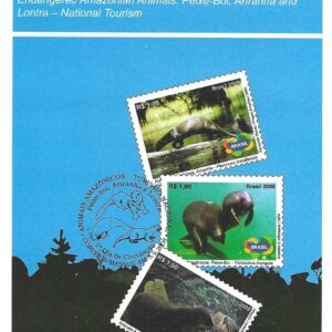 Br-Edital, 22/2008 (Mint). Emissão Especial: Animais Amazônicos Ameaçados de Extinção (Peixe-boi, Ariranha e Lontra - Turismo Nacional. Local de Lançamento: Manaus/AM.