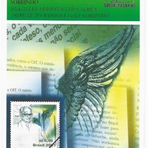 Br-Edital, 16/2001 (Mint). Emissão Especial. Série, Personalidades Brasileiras, homenagem a Barbosa Lima Sobrinho (1897/2001). Local de lançamento ECT: Rio de Janeiro/RJ.