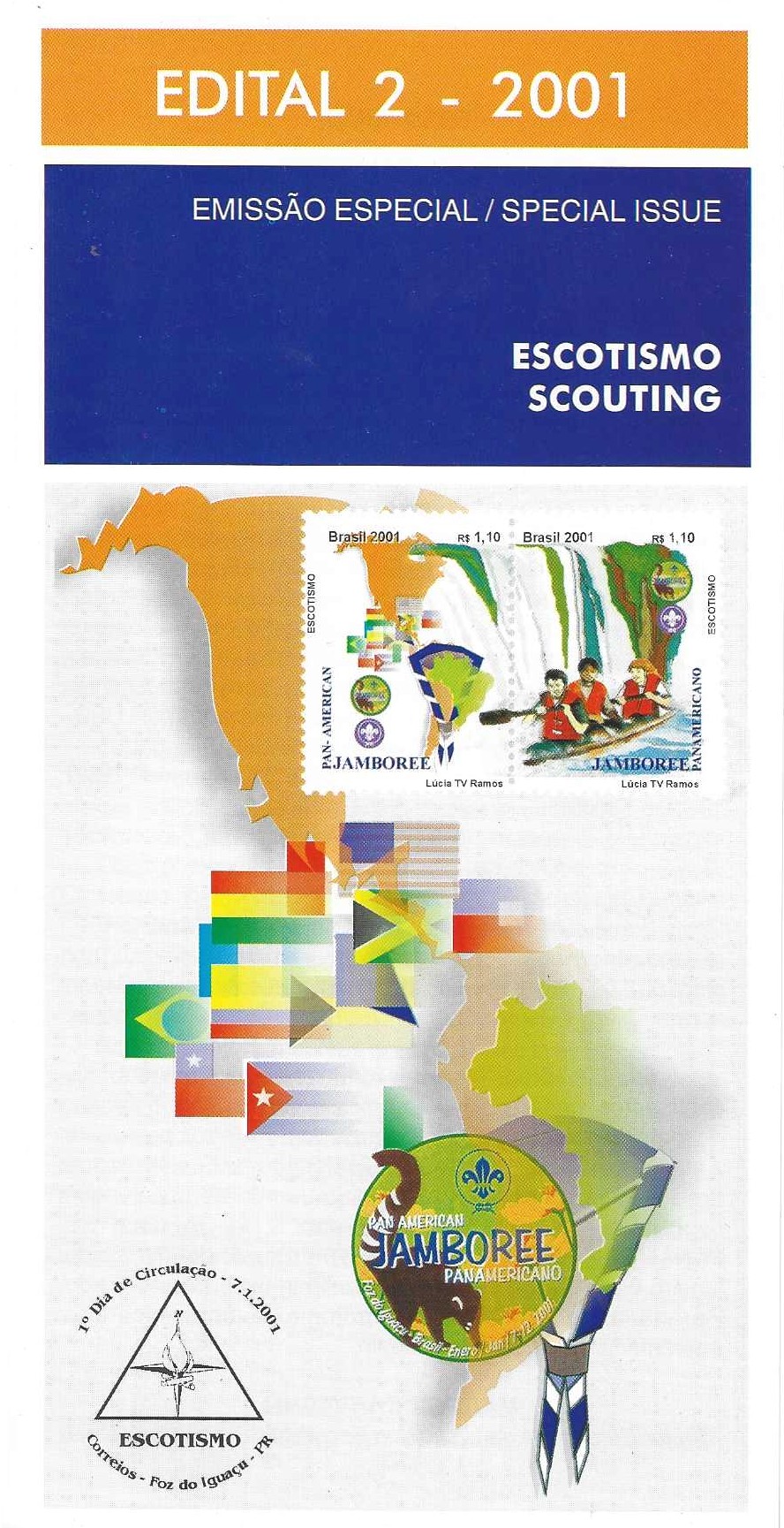 Br-Edital, 02/2001 (Mint). Emissão Especial: Escotismo. Local de lançamento ECT: Foz do Iguaçu/RS.