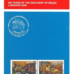 Br-Edital, 04/2000 (Mint). Emissão comemorativa: 500 Anos do Descobrimento do Brasil, Lubrapex 2000. Local de lançamento ECT: Salvador/BA.