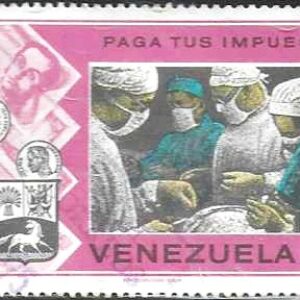 VEN Selo, (Venezeula/América do Sul), 1974, (Mint). Pay Your Taxes" Campaign, Surgical Team in Operating Theatre.