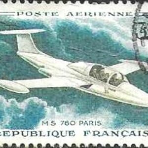 FRA Selo, (França/Europa), 1960, Correio Aéreo, (U). New Values. Morane-Soulnier 760.