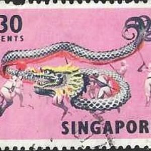 SIN Selo, 1968, (República de Singapura/Ásia), (Mint). Classic Folk Dances and Mask Dances, Dragon dance.