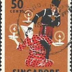 SIN Selo, 1968, (República de Singapura/Ásia), (Mint). Yt:SG 89. Classic Folk Dances and Mask, DancesTari Lilin.