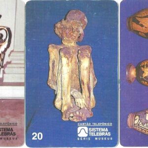 Br-Cartão Telefônico, 1996, (N), (03 Unidades). Museu Nacional/UFRJ. Porcelana francesa com o brasão do Império do Brasil, Múmia Chilena. Cerâmica italiota de influência grega.