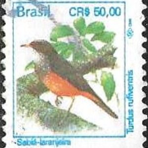 Br-Selo, 1994, RE-702-RHM, (Mint). Pássaros Urbanos - Padrão Cruzeiro Real (Sabiá laranjeira).