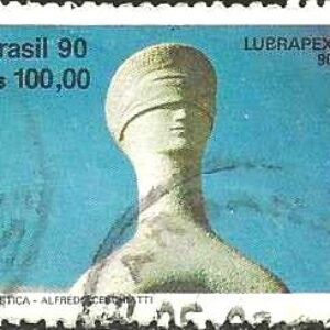 Br-Selo, 1990, C-1701-RHM, (U). Lubrapex 90. XIII Exposição Filatélica Luso-Brasileira - Brasília, Esculturas de Alfredo Ceschiatti e Bruno Giorgi (A Justiça).