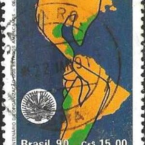 Br-Selo, 1990, C-1715-RHM, (U). Centenário da Organização dos Estados Americanos - OEA. (Mapa).