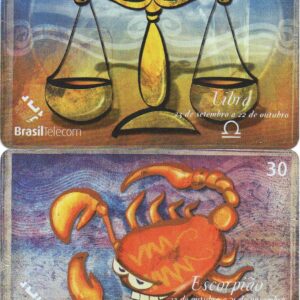 Br-Cartão Telefônico, 2002, (N). (04 unidades). Série: Signos. Virgem, Libra, Escorpião e Sagitário.