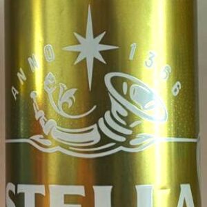 Br Latinha Cerveja, 2026 (vazia). Referência (Estella Artois, Pure Gold), Puro Malte, sem Gluten. Marca: Ambev S/S, Cor branca/amarela, com anel de alumínio, 350ml.
