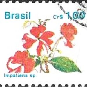 Br-Selo, 1989, RE-672 (RHM), (U). Flora Brasileira (Maria-sem-vergonha-impatiens sp).