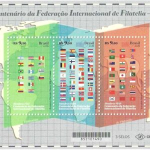 Br-Selo, 2026, Bloco (RHM), (Mint). 1º Porte de Carta. Centenário Aniversário da Federação de Filatelia (FIP). Sem valor facial.